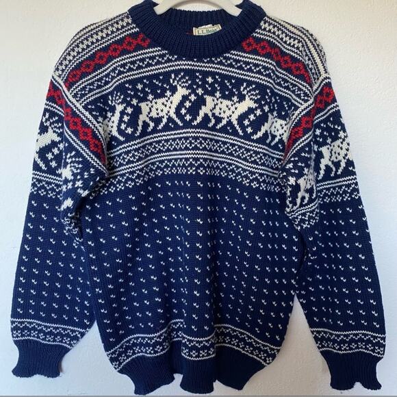 Vintage LL Bean wool fair isle reindeer Nordic size M rare** - Picture 3 of 4